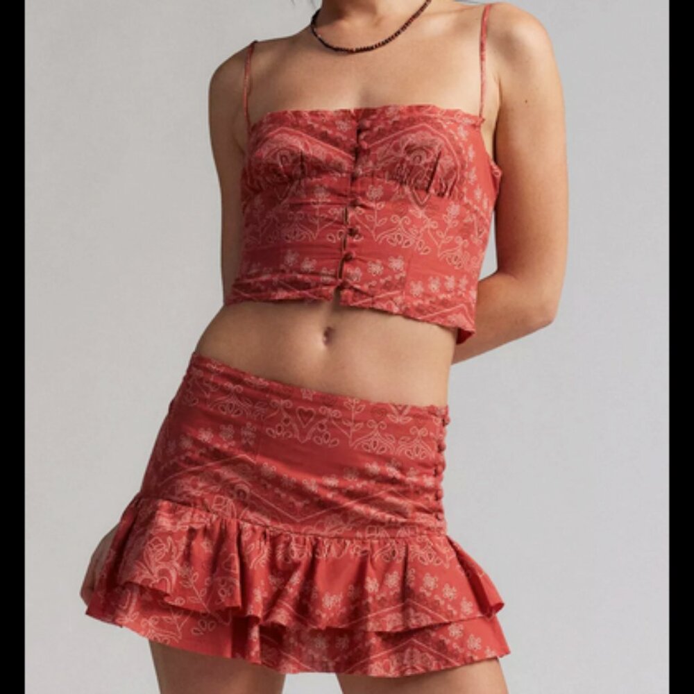 Kimchi Blue Eloise Bandana Paisley Print Crop CorsetTop & Ruffled Mini Skirt Set